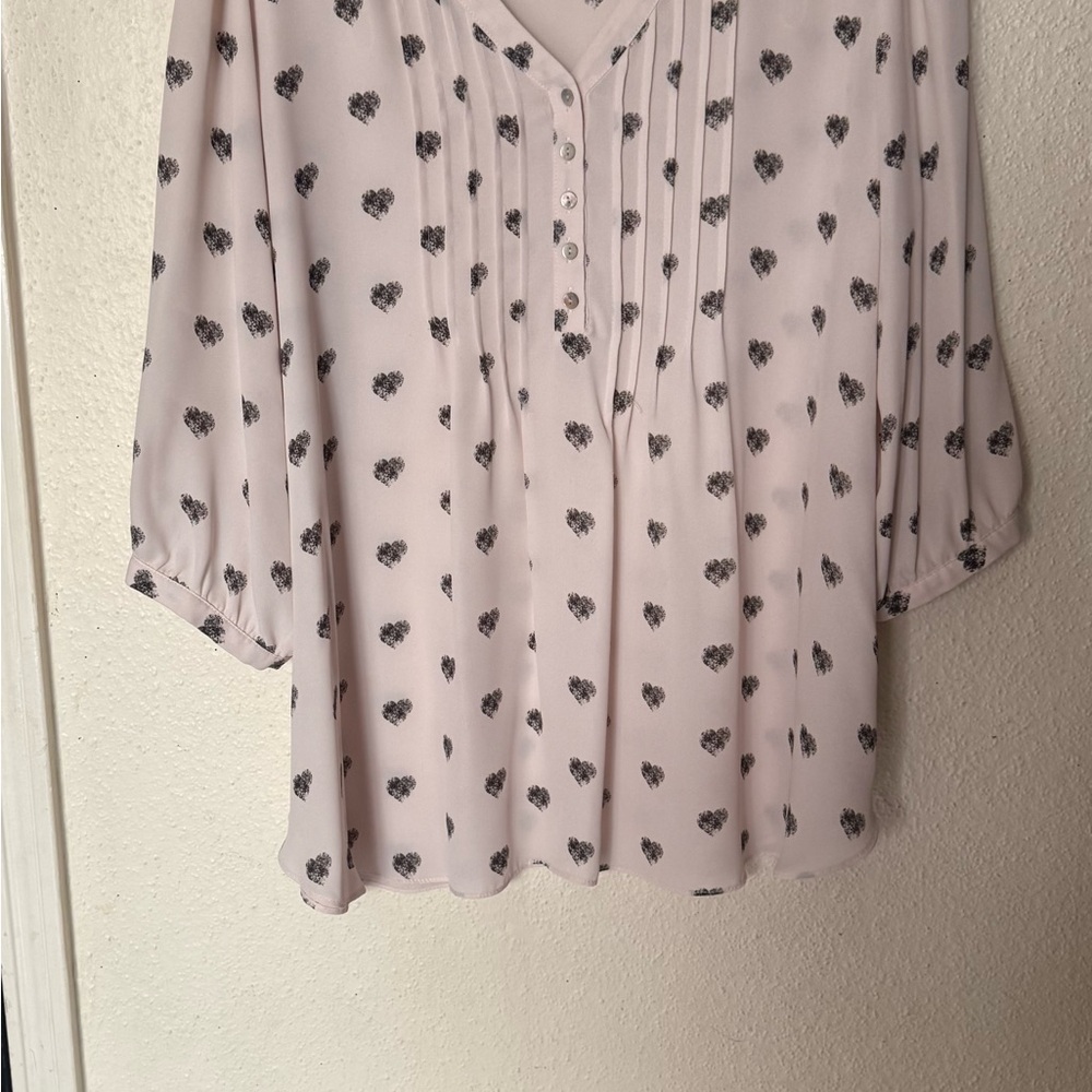 Rose & Olive Purple 3/4 Sleeve Pleated Blouse